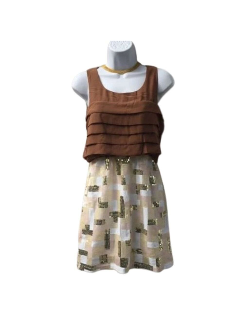 ⬇️ Dani Collection Pretty Brown Sequins Dress.‎ Size Small. Pre-loved